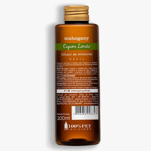 Difusor de Ambiente Capim Limão Refil 200ml