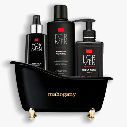 Kit For Men com Desodorante, Shampoo, Sabonete Tripla Ação e Banheira Preta