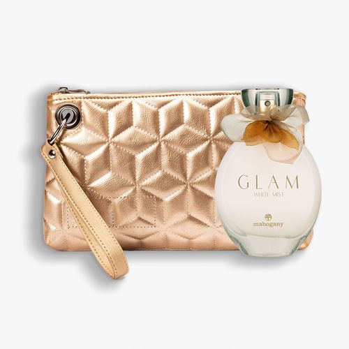 Kit Fragrância Glam White Mist e Clutch Trend Dourada