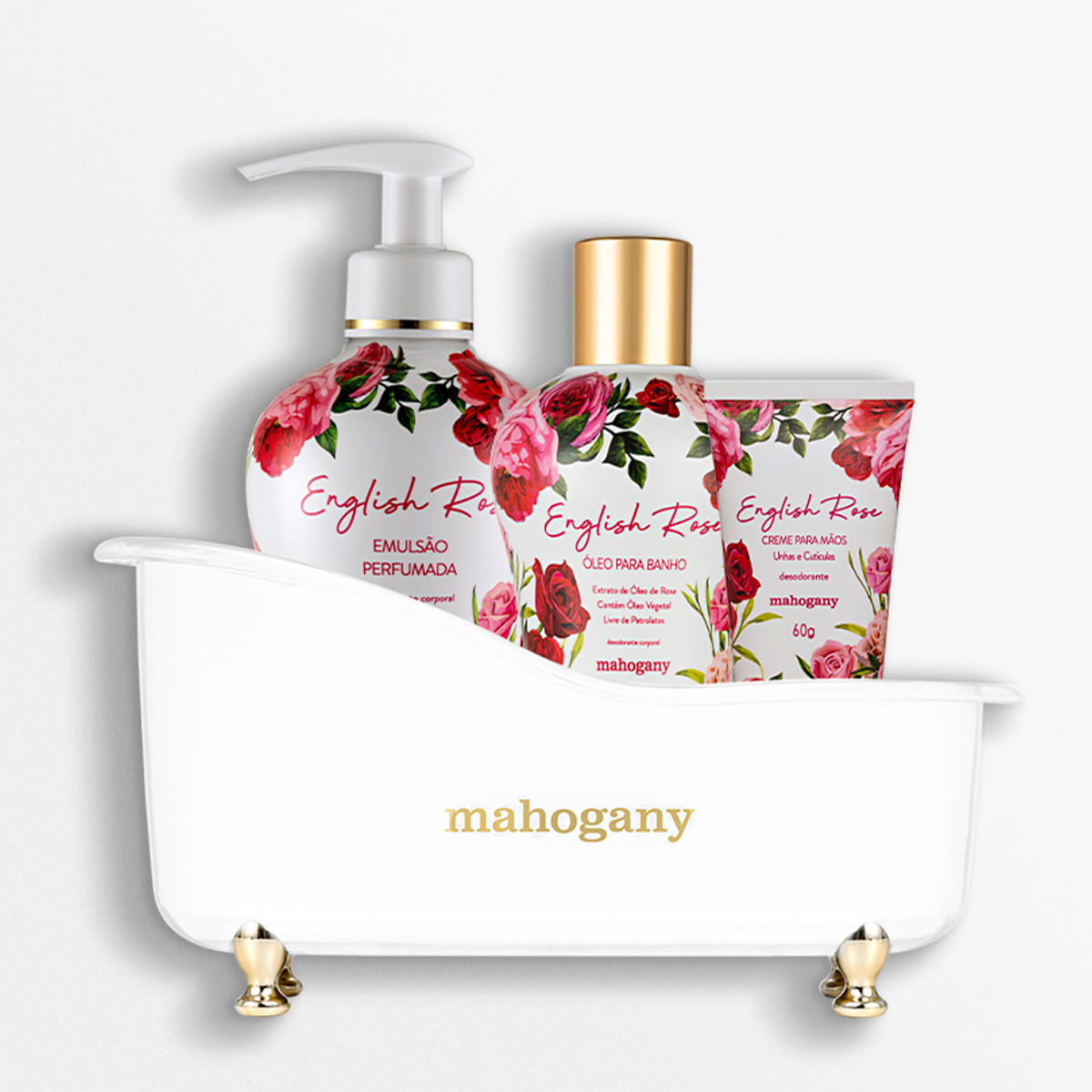 Kit English Rose Creme para Mãos, Óleo e Hidratante Corporal e